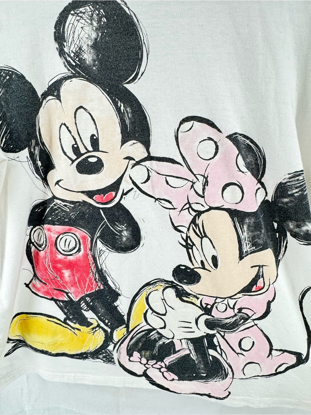 Disney White Tee with Mickey & Minnie Pink Bow Graphic - Picture 1 of 3